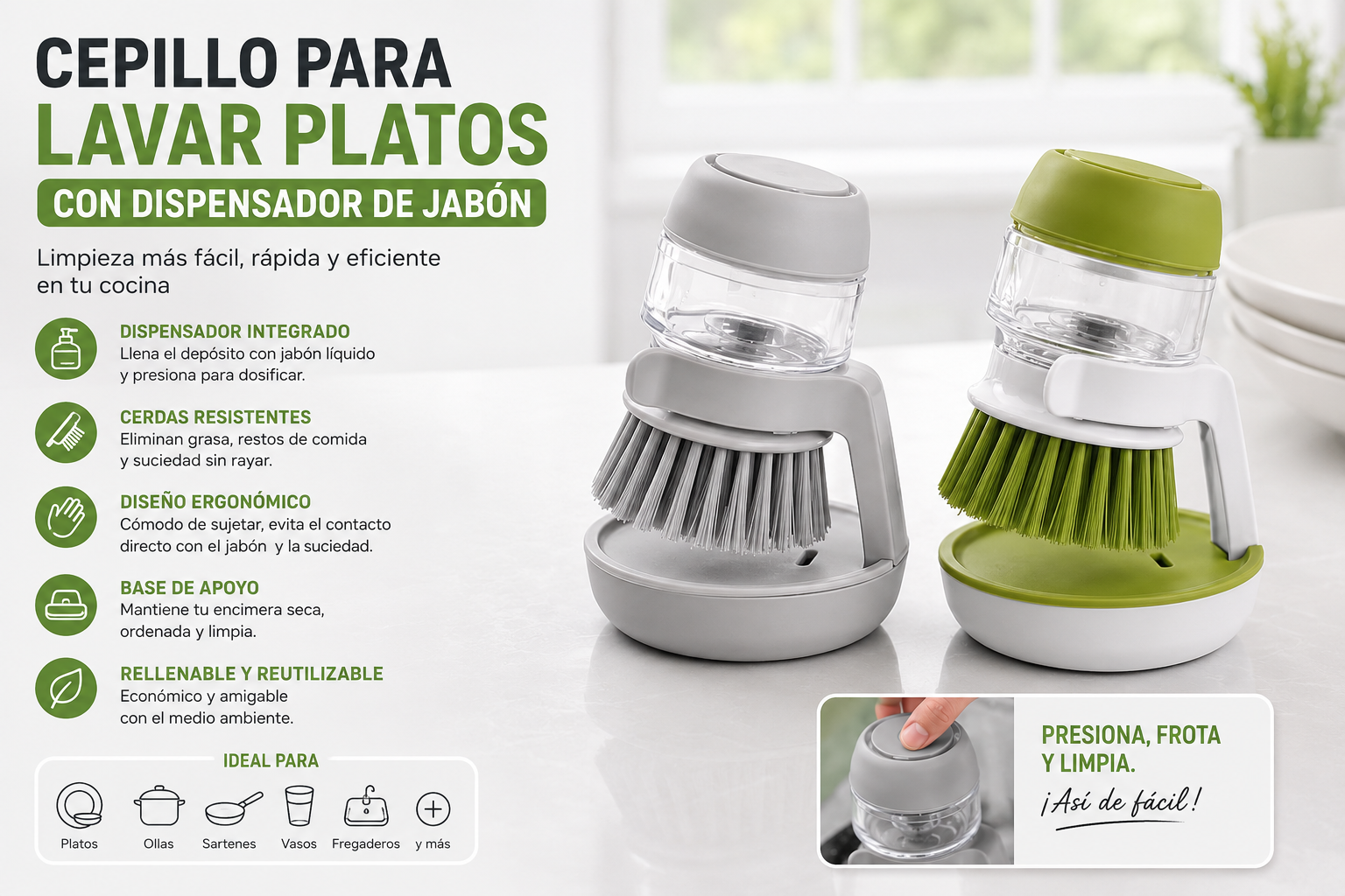 Scruva cepillo con dispensador de jabón